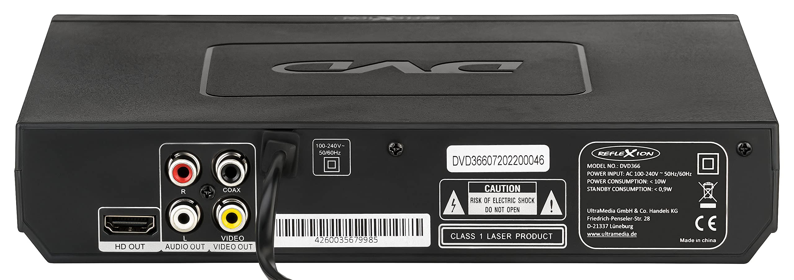 Reflexion DVD366, DVD-CD-Player, Slim Line, Display, CD-Kopierfunktion auf USB, Anti-Schock-System, Coax-Audioausgang, Schwarz