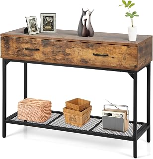 Multigot Console Table, Industrial Compact Display Table with 2 Drawers and Storage Shelf, Vintage Hallway Sofa Side End Table for Entryway, Living Room
