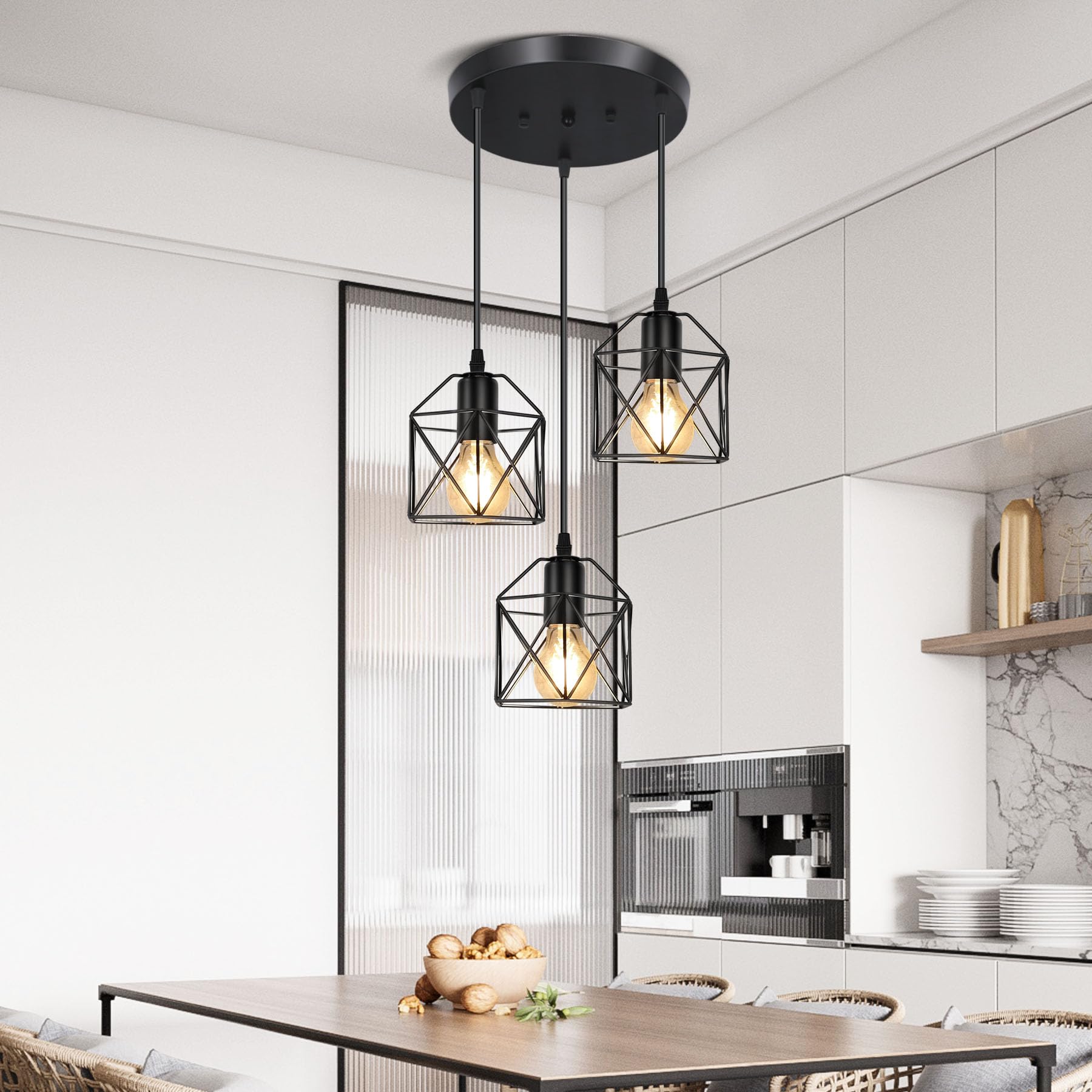 CANMEIJIA Suspension industrielle à 3 lumières pour îlot de cuisine, suspension classique en métal noir pour salle à manger, chambre à coucher, couloir