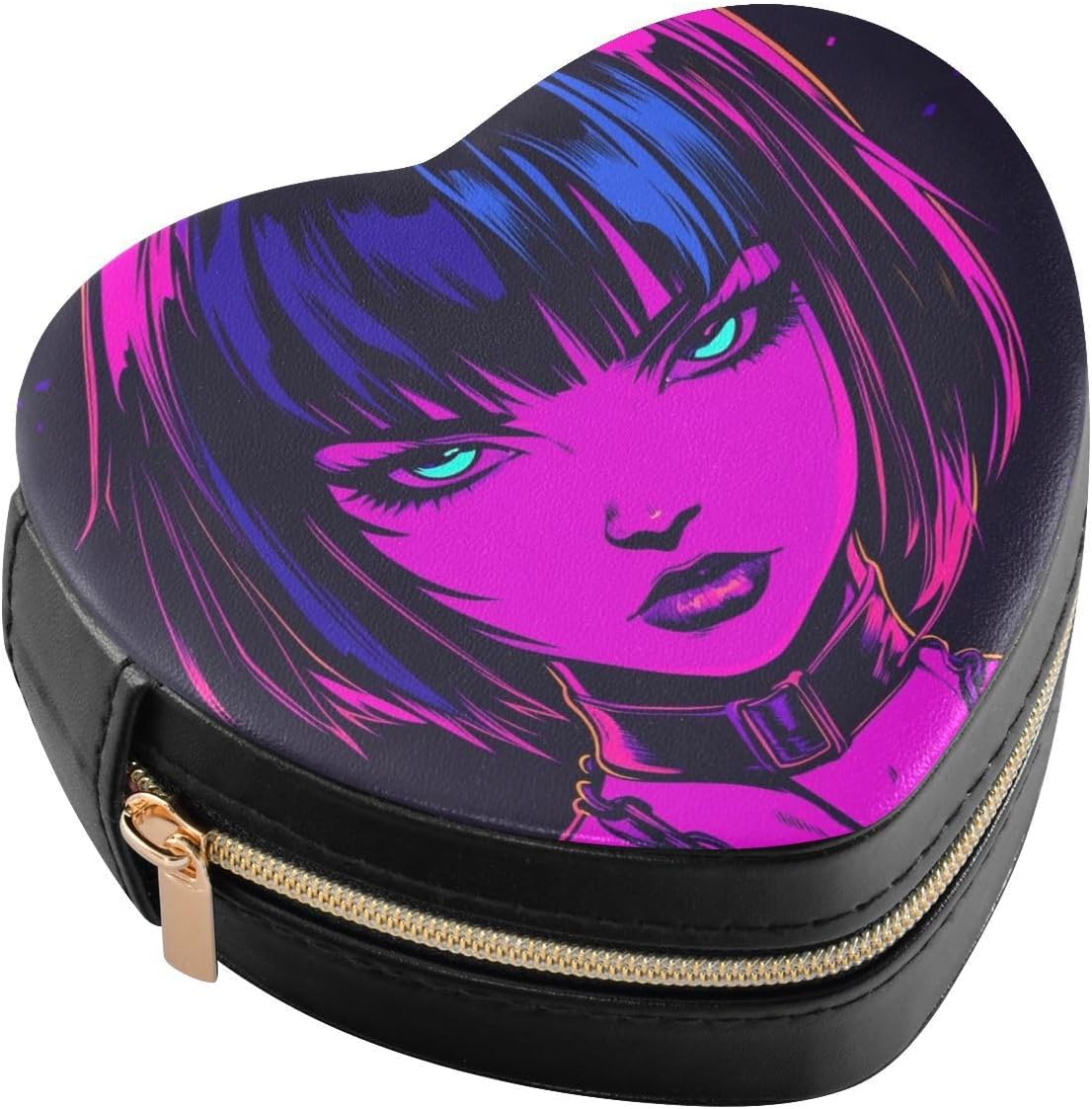 Jewelry Box Portable PU Leather Heart-shaped Mini Case Protecting Earrings Bracelets Rings Necklaces for Women-Ark-haired Cool Gothic Anime