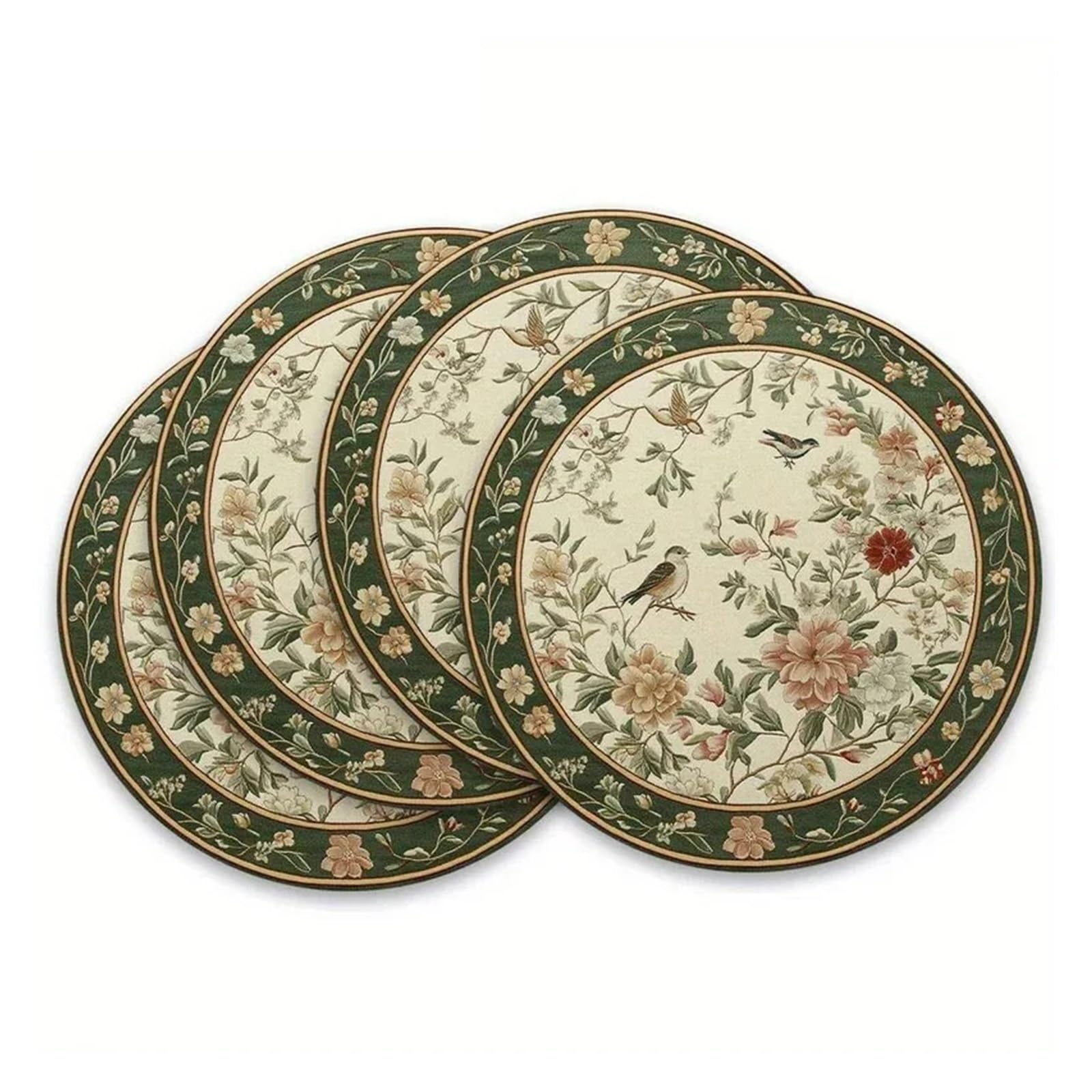 4 Sets de Table Ronds Oiseaux et Fleurs Lavables et Imperméables