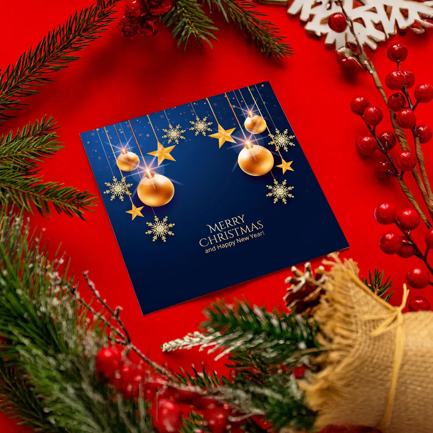 Lot de 30 cartes de Noël élégantes de qualité supérieure - 14,8 x 14,8 cm - Avec enveloppe - Pour entreprises - Cartes pliantes - Cartes de vœux pour Noël - Merry Christmas