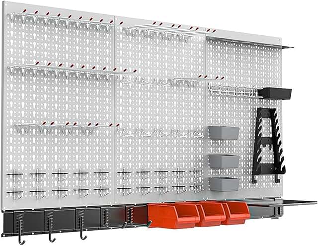 TORACK 109 PCS Pegboard Wall Organizer 4 ft. Garage Metal Pegboard Utili...