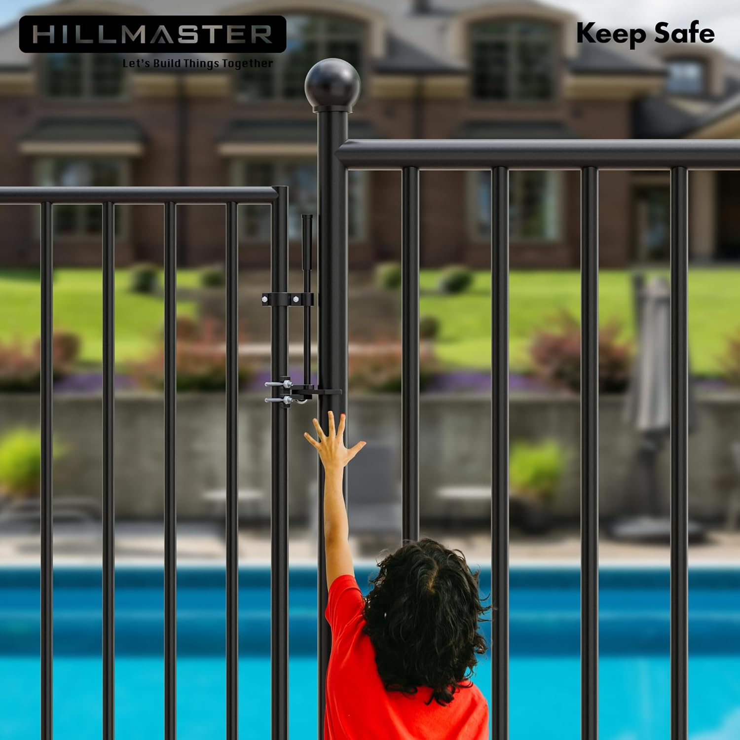 Auto Pool Gate Latch,Chain Link Child Safety Pool Latch for Chain Link 1-3/8" Gate Frames and 2-3/8" Gate Posts,Push Style Pool Latch for Outdoor Fence Self-Latching Pool Latch with Spring Closer