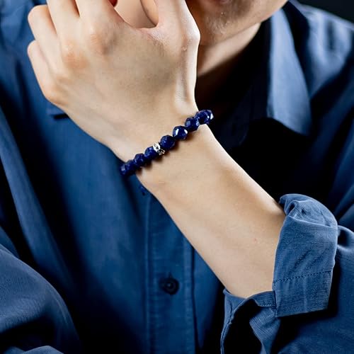 Miniatura 7 de AWNL Men's Beaded Bracelet with Sterling Silver Charm Adjustable Drawstring 10mm Sodalite Red Tiger's Eye Natural Gemstone, 5.9''-7.5''