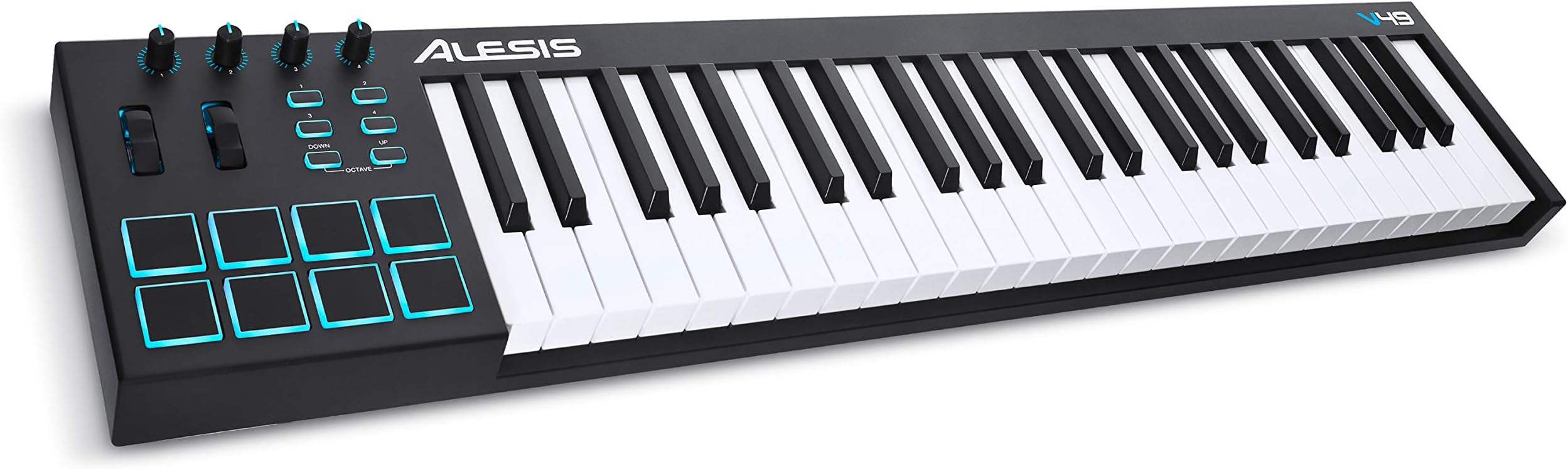 Alesis V49-49-Key USB MIDI Keyboard Controller with 8 Backlit Pads, 4 Assignable Knobs and Buttons, Plus a Professional Software Suite with ProTools | First Included