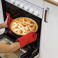 TEAMFAR Pizzasütő Tálca Szett, 4 db Rozsdamentes Acél Kerek Sütőforma 26 cm, Mosogatógépben Mosható, Többfunkciós Tepsi Pizzához, Süteményhe 4