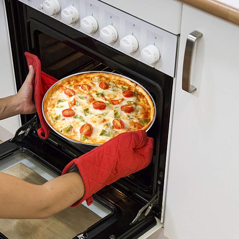 TEAMFAR Pizzasütő Tálca Szett, 4 db Rozsdamentes Acél Kerek Sütőforma 26 cm, Mosogatógépben Mosható, Többfunkciós Tepsi Pizzához, Süteményhe