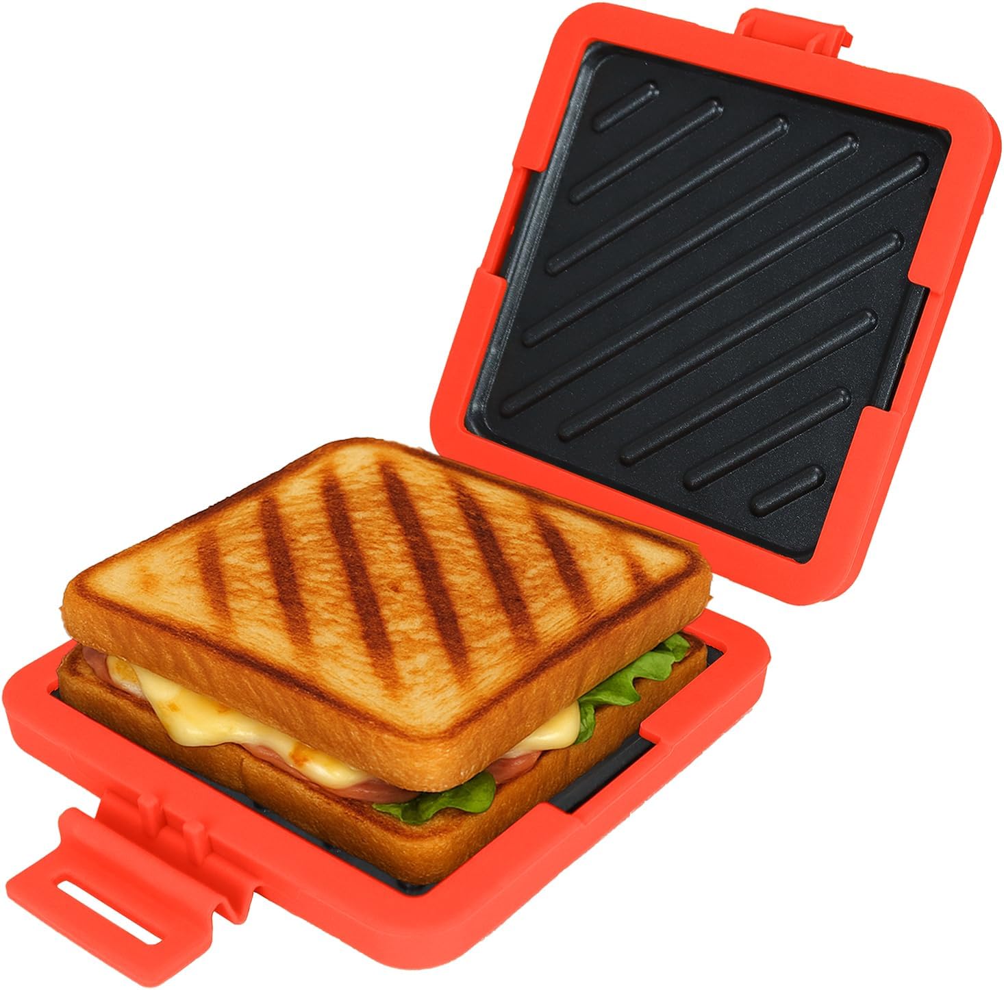 Microwave Sandwich Maker - Microwave Toastie Sandwich Maker，3-in-1 Toastie Panini Press with Dishwasher Safe Design No Electricity Needed Fast Cooking for Travel Friendly/Office/Home(Red)