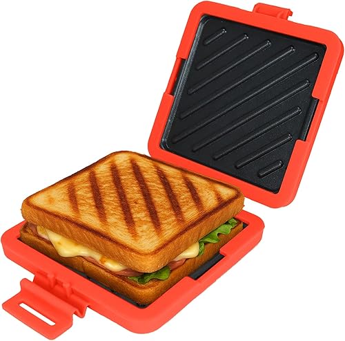Miniatura 8 de Sandwichera crujiente para microondas, prensa Panini antiadherente de 5.5 pulgadas con placas de parrilla de metal, apta para lavavajillas para