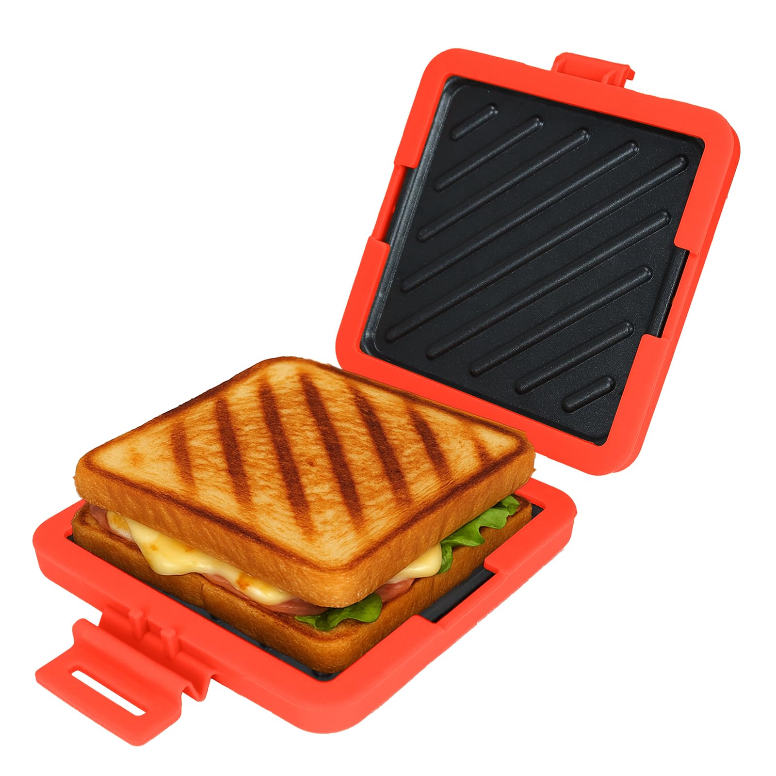Microwave Sandwich Maker - Grilled Cheese Sandwich Maker?3-in-1 Toastie Panini Press with Dishwasher Safe Design No Electricity Needed Fast Cooking for Travel Friendly/Office/Home (Red)