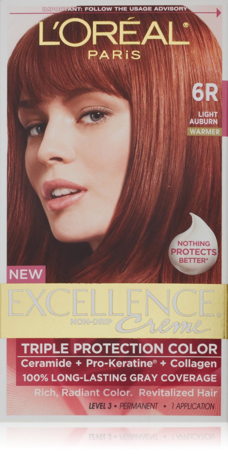 L'Oreal Paris Excellence Creme Triple Protection Hair Color, Light Auburn (Warmer) [6R] 1 ea (Pack of 2)