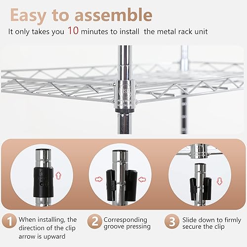 Miniatura 4 de FDW Estantería de alambre de 6 niveles de 23 pulgadas de largo x 13 pulgadas de ancho x 59 pulgadas de alto, estante de almacenamiento de metal