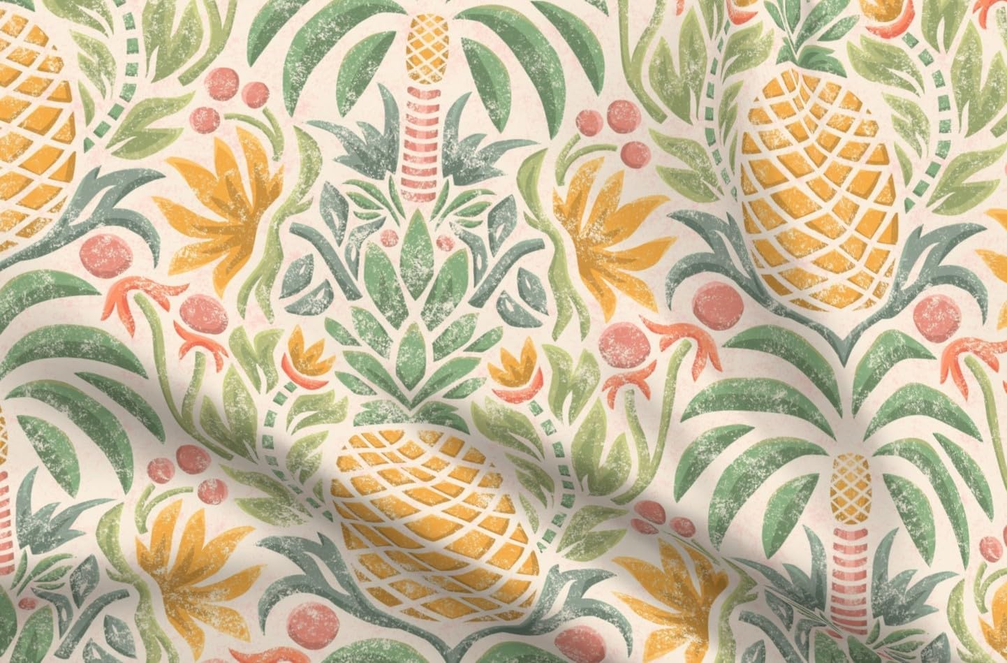 Spoonflower Fabric - Colorful Tropical Pineapple Fruit Palm Trees Rainforest Summer Yellow Printed on Petal Cotton Fabric Fat Quarter - Sewing Quilting Apparel Crafts Decor
