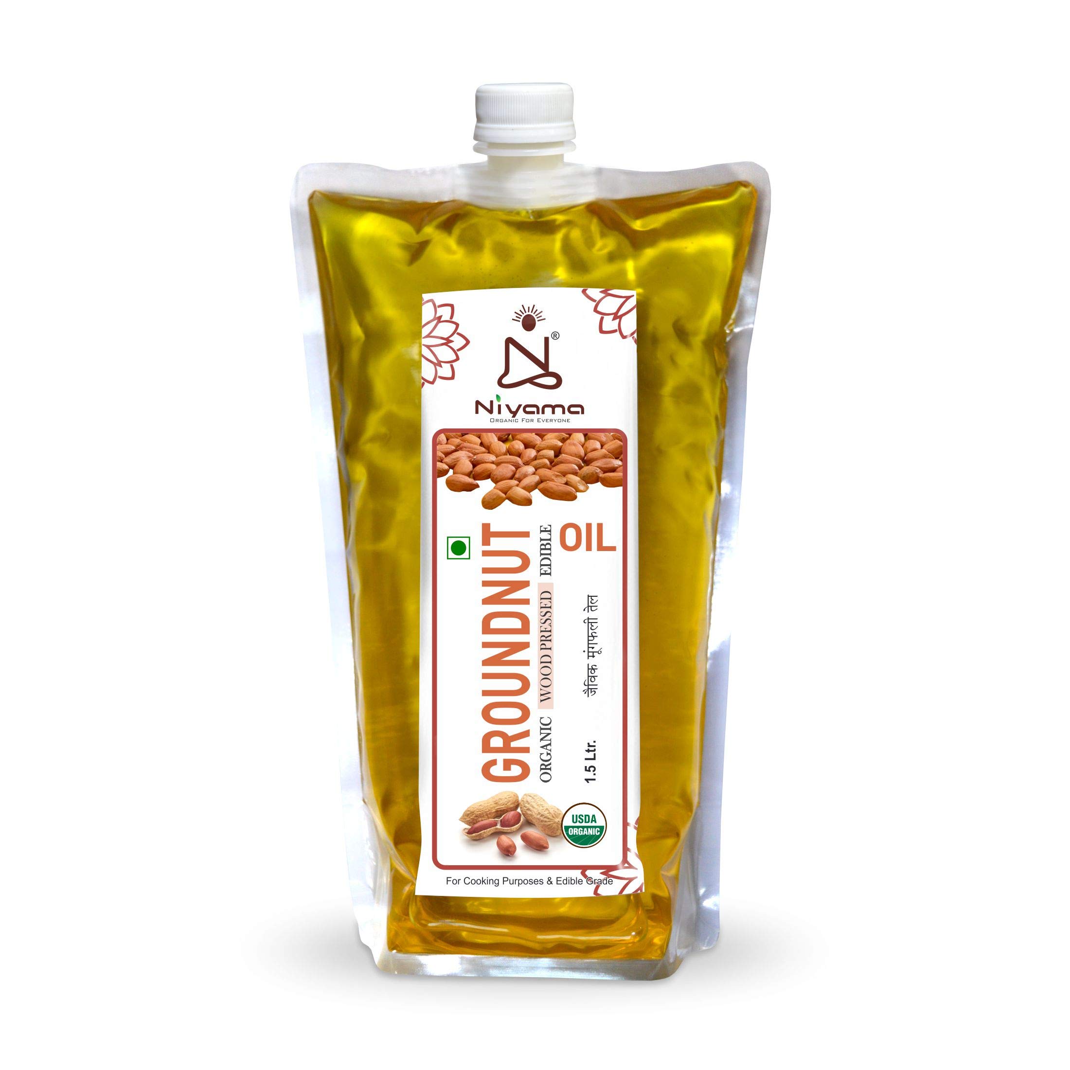 Niyama® Organic Groundnut Cold Pressed Oil | Ideal for Cooking, Frying, Roasting Purpose (1.5 Ltr. Pouch)