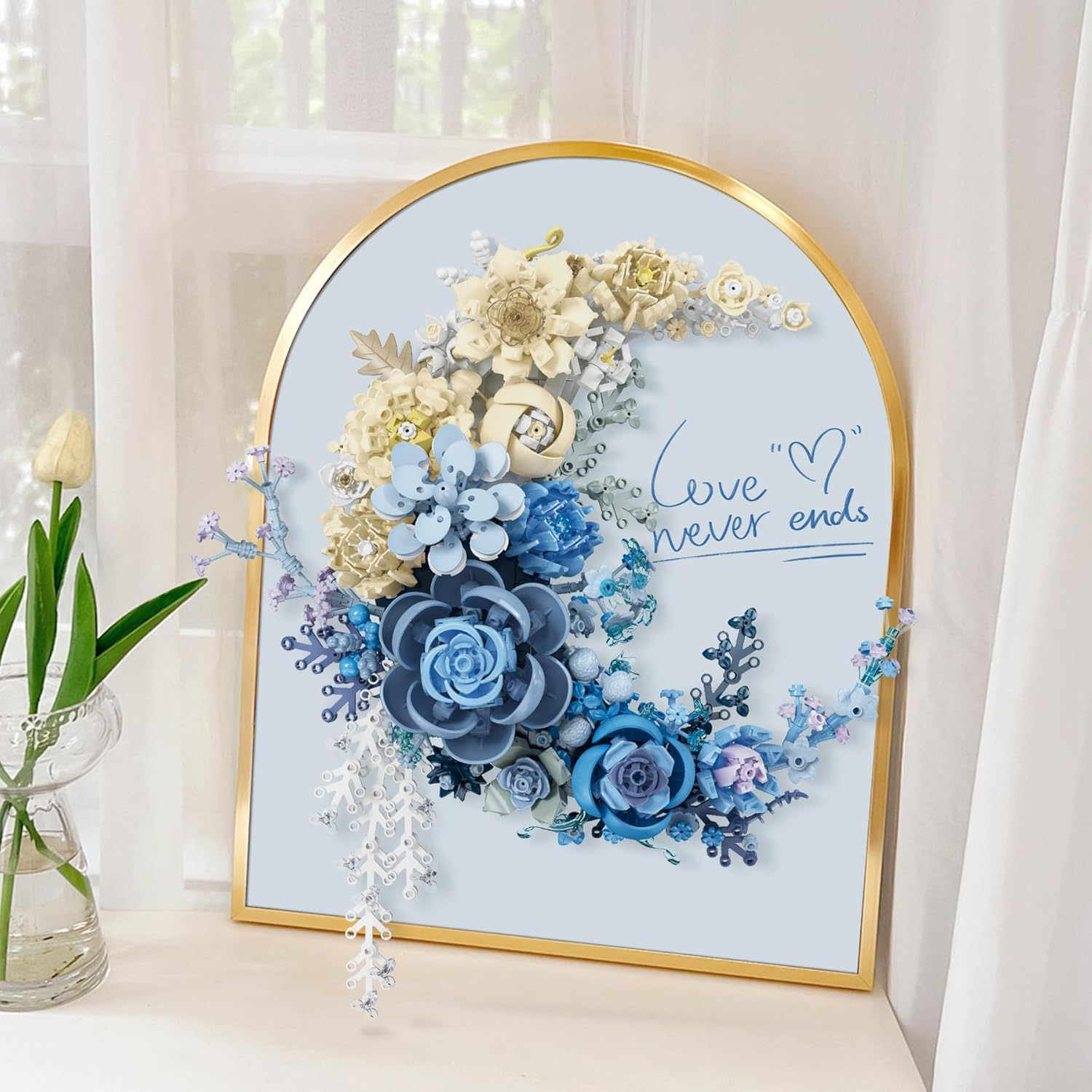 Crescent Moon Flower Building Set, Compatible with Lego, Botanical Collection Building Blocks Kit for Adults - Unique Home Décor Wall Art Idea
