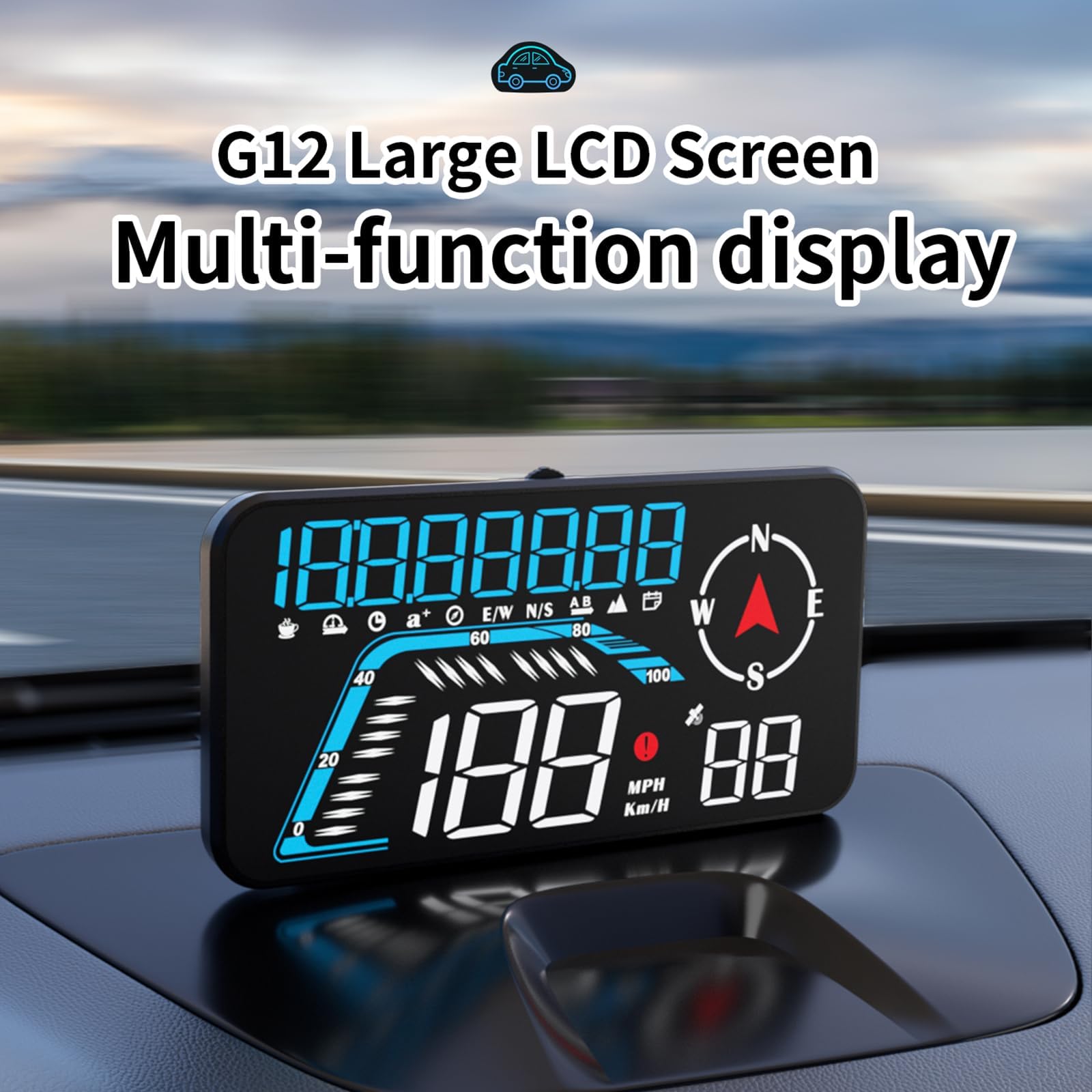Ampio display Screen Car Head up, KM/H e MPH, AMROOLOO GPS, tachimetro con promemoria di velocità e fatica, adatto per tutti i veicoli