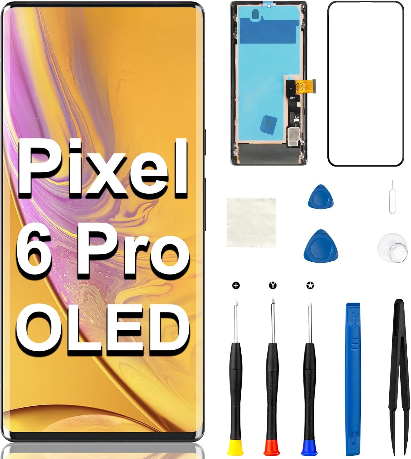 OLED for Google Pixel 6 Pro Screen Replacement with Frame Touch Display LCD Digitizer Full Assembly with Repair Tool Kit Model GLUOG G8VOU 6.7 inch (Support Fingerprint)