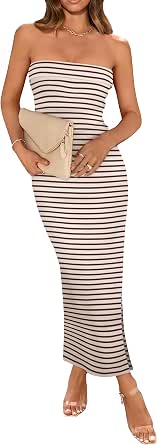 PRETTYGARDEN Womens Summer Bodycon Maxi Tube Dress Ribbed Strapless...