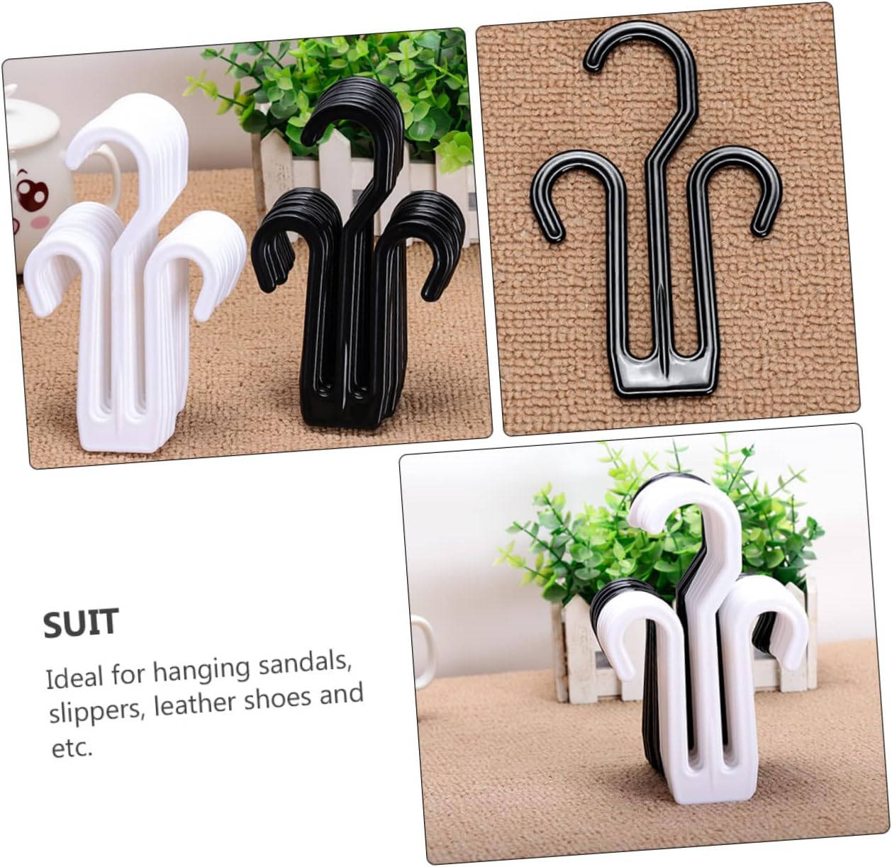 Ciieeo 20Pcs Dual Hook Plastic Shoes Hanger for Sandals Slippers Black