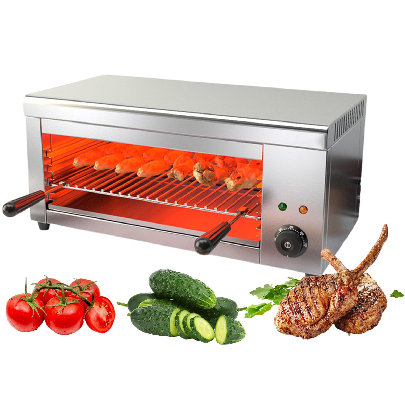 Opiekacz Salamander, Elektryczny topnik do sera, Grill stołowy BBQ z regulowaną temperaturą 122-572°F i 4 poziomami wysokości, Profesjonalny opiekacz do sera