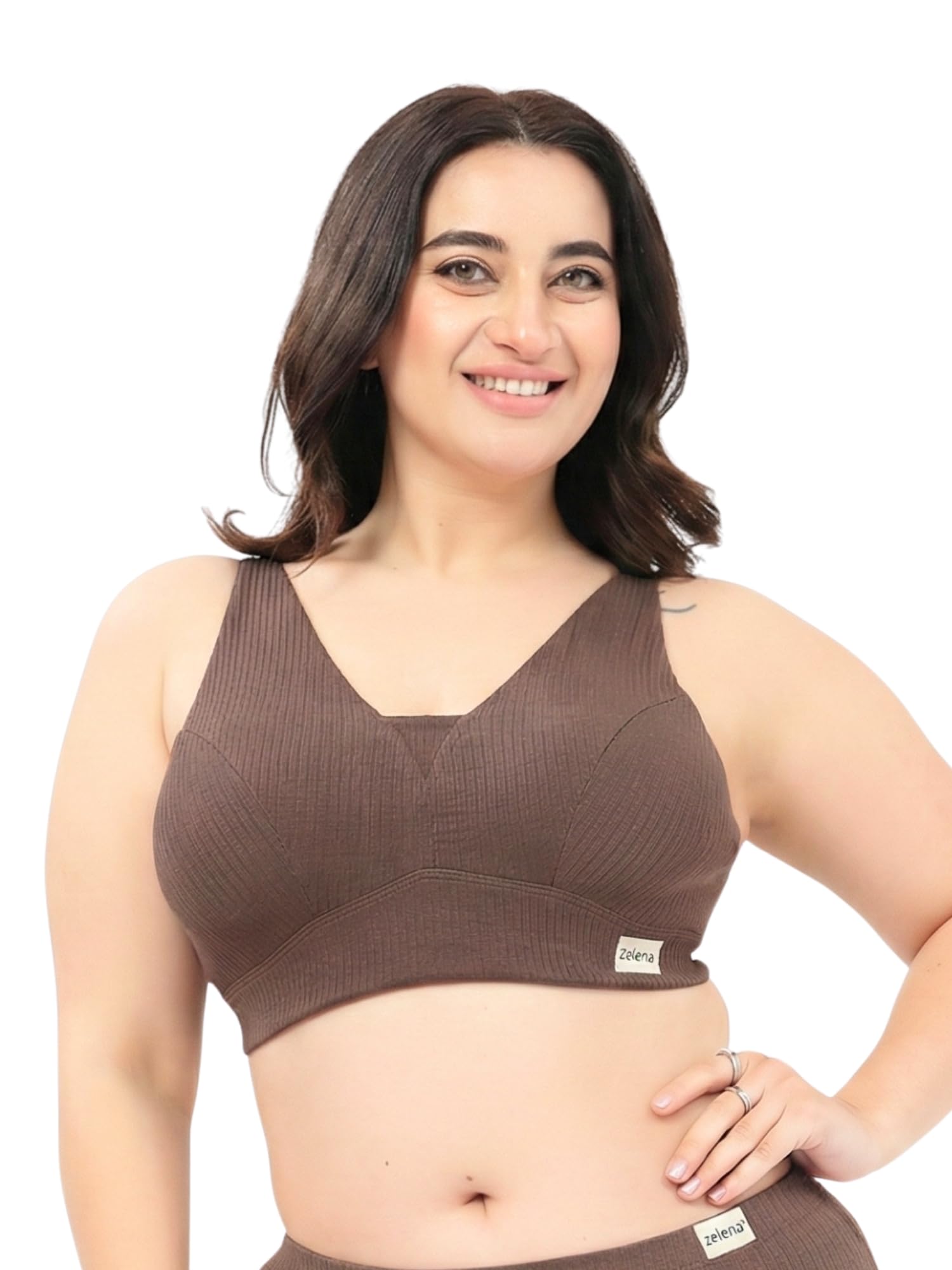 Fixed Padded Maternity & Nursing Bra for Women | Cotton Ribbed Mom Bra with Modal Lining | Wirefree Full Coverage Bra with Pull-Aside Feeding Access