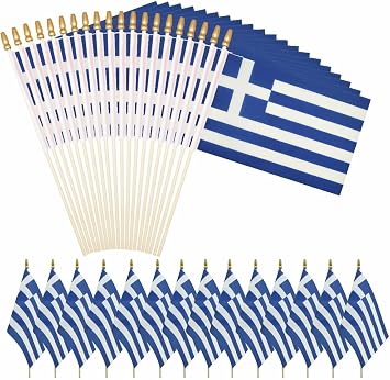 20 Pack Greece Mini Stick Flag Small Greek Handheld 5x8 Inch Flags Fade Resistant & Vivid Colors