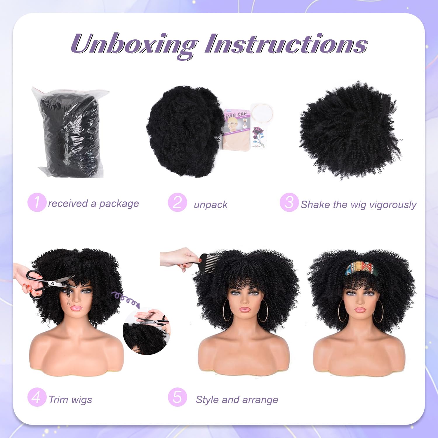 ANNISOUL Curly Afro Wigs for Black Women Afro Kinky Curly Wig with Bangs No Glue,Full and Fluffy Like a Bomb for Daily and Work Black