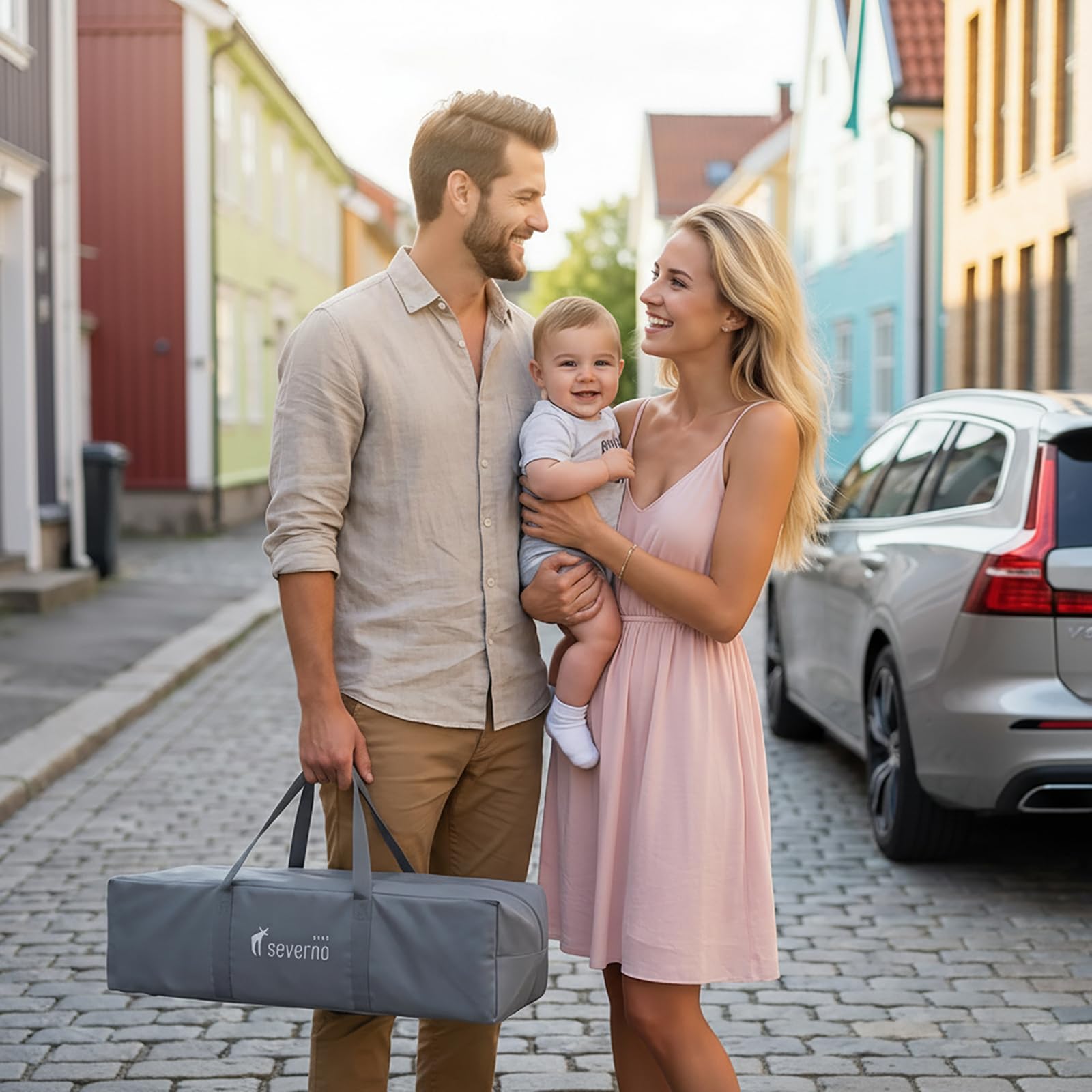 Lettino da viaggio per bambini Honey Bunny Kids – pieghevole e portatile, con materasso, borsa da trasporto e ruote, traspirante e certificato