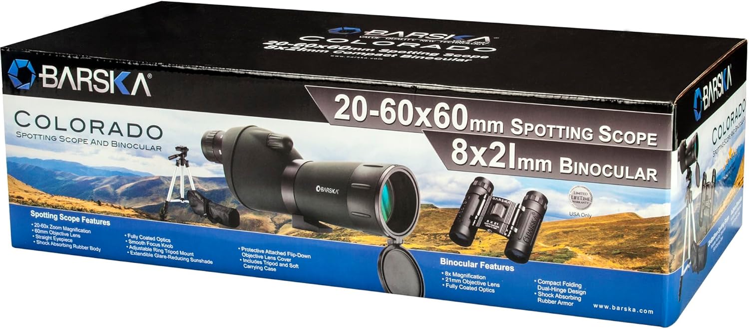 Barska 20-60x60 Spotting Scope with Tripod & 8x21 Compact Binoculars Combo – Premium Optics for Bird Watching, Hunting, Target Shooting, Wildlife & Outdoor Viewing