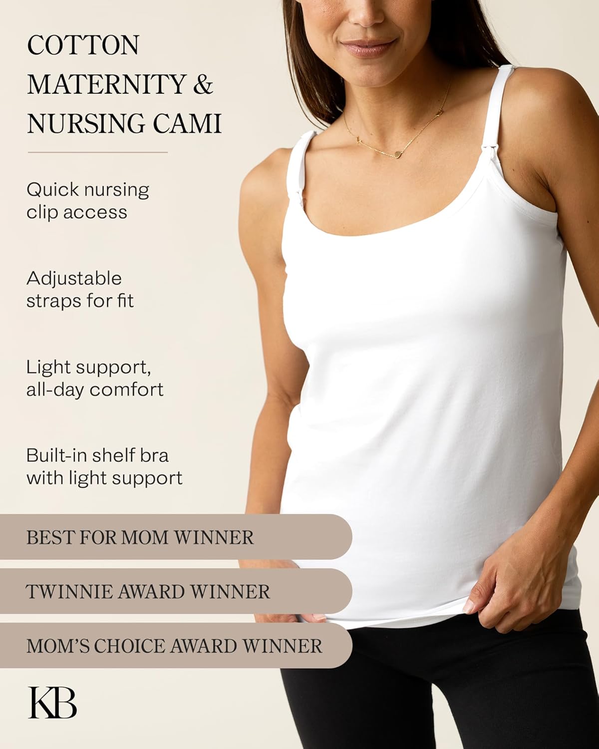 Kindred Bravely Nursing & Maternity Cotton Tank Top Cami 2-Pack | Black & White - Image 3