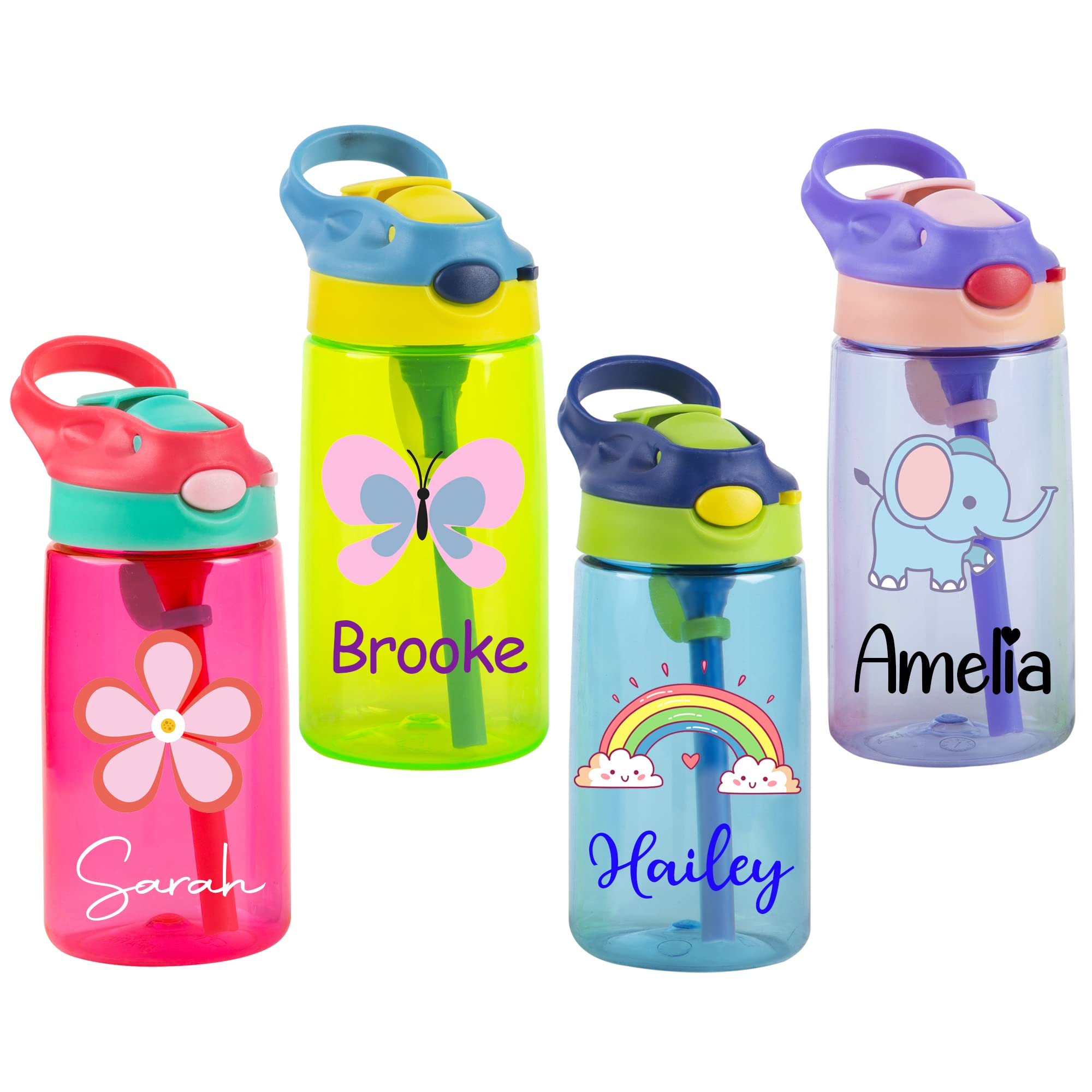 Personalized Water Bottles, 16 oz Custom Name Sports Water Bottle with Straw for School Travel Camping