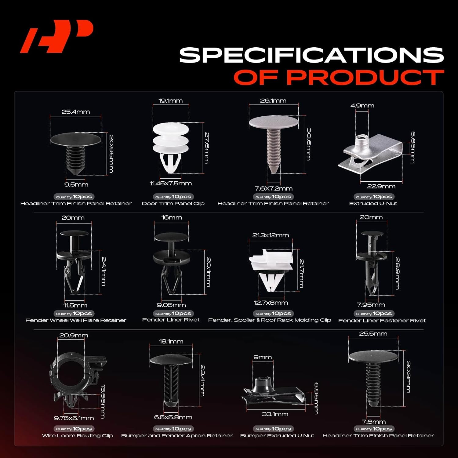 A-Premium 180 PCS 18 Sizes Car Retainer Clip Kit Compatible with Hummer H2 2006-2007, Bumper Fender Door Door Trim Panel Auto Push Pin Plastic Rivet Fastener Replacement Set, w/Removal Tool