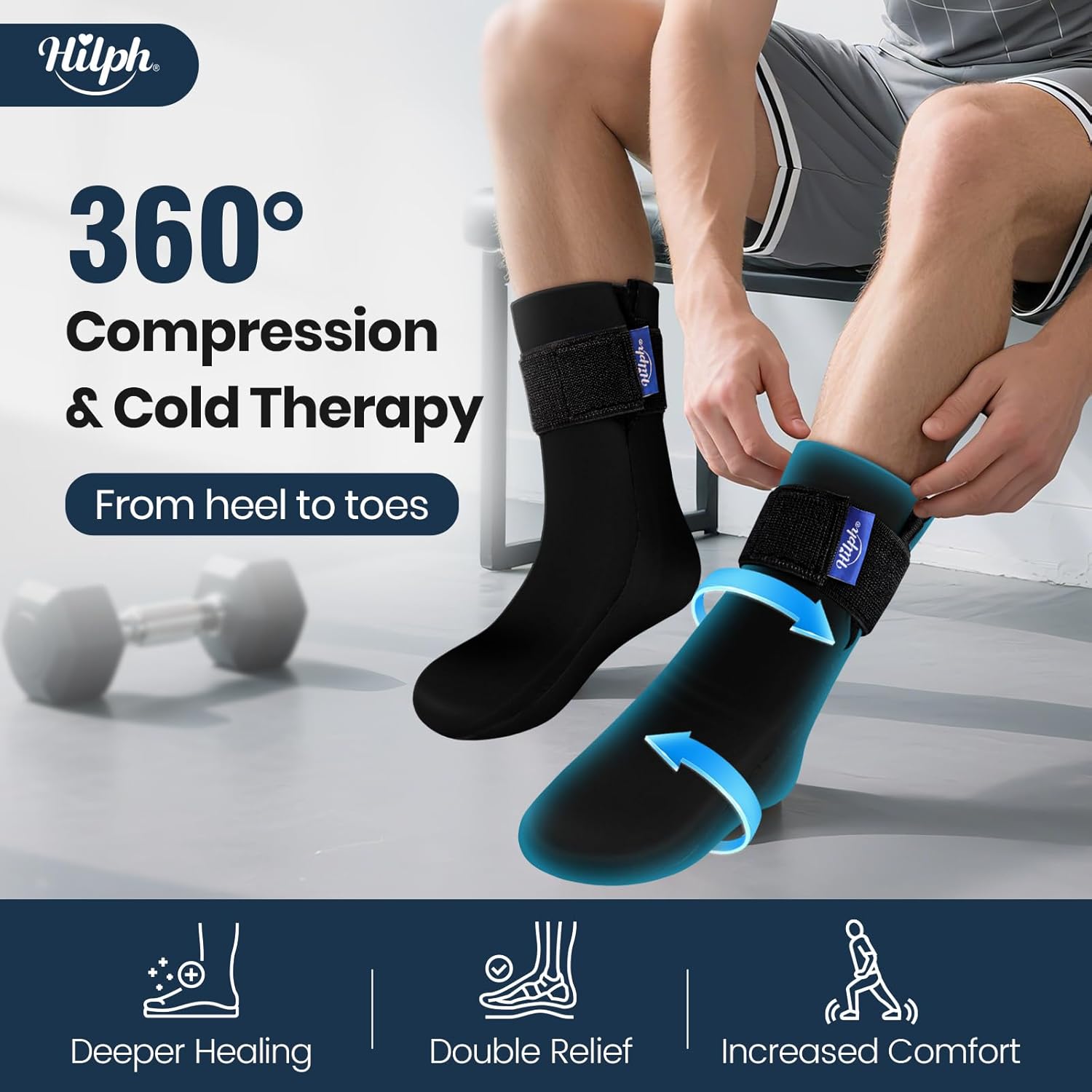 Hilph Full Foot Ice Pack Gel Socks for Hot & Cold Therapy - Reusable Cooling Sock for Toe Pain, Plantar Fasciitis & Hot Feet - Easy Slip On Design for Chemotherapy, Postpartum Recovery, 1 Pair, Black