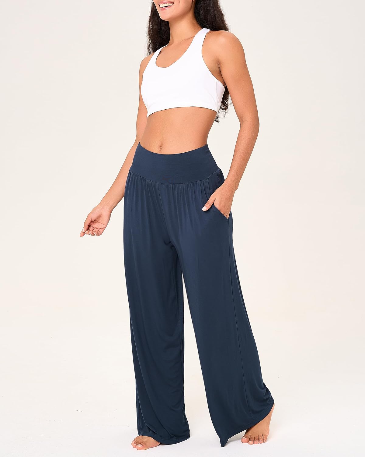BAMBOO COOL Women Pajama Pants High Waisted Wide Leg with Pockets Lounge Sleep Bottoms Casual Lounge Yoga Pants - Image 2