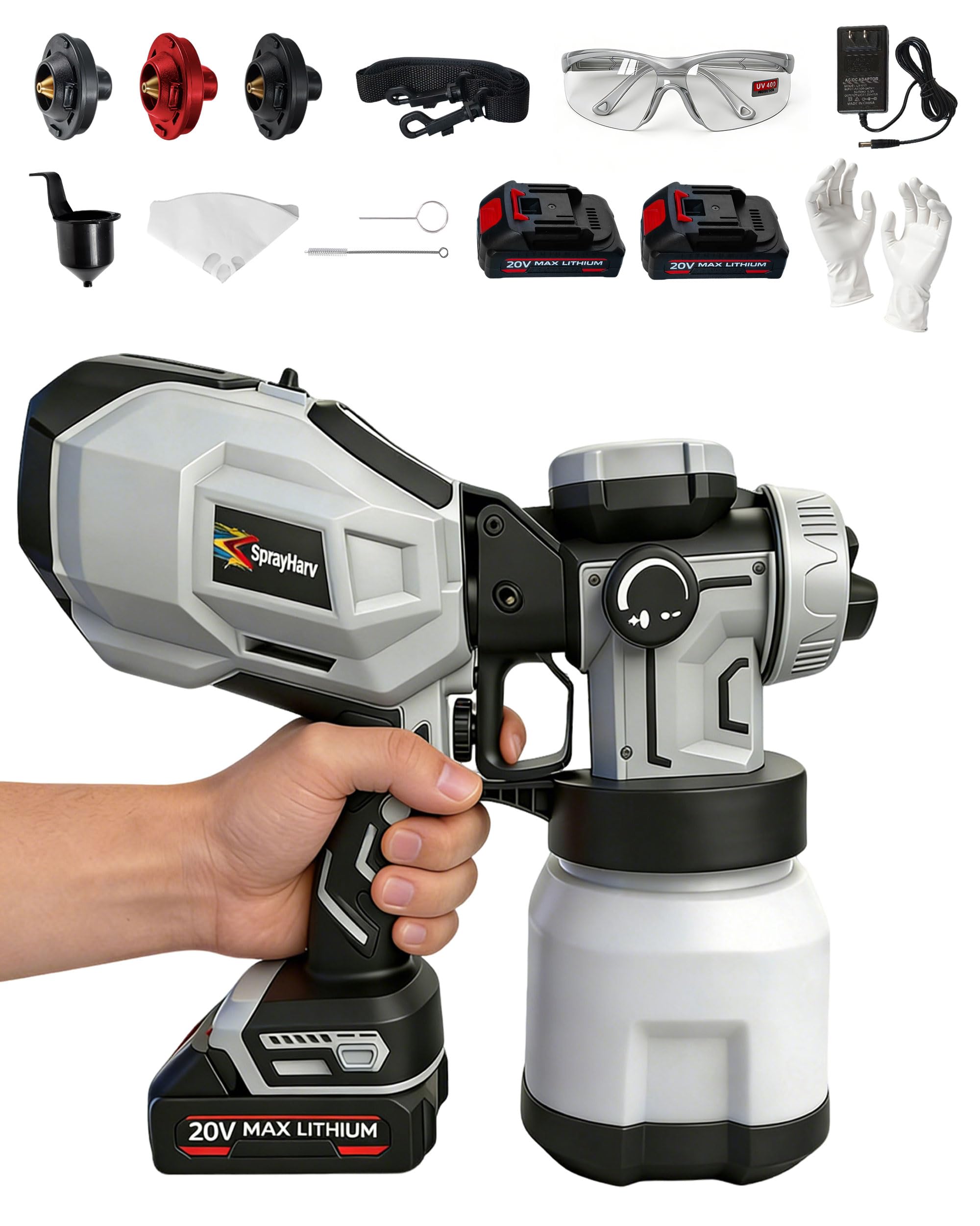 Photo 1 of ****MISSING PIECES*** NON FUNCTIONAL*** 1200W Cordless Paint Sprayer with 2 Dual Long-Life Batteries 20Min Each - 1200ml Tank, 3 Copper Nozzles - Electric Spray Paint Gun for House Painting, Furniture, Cabinets, Walls, Fence & DIY Projects