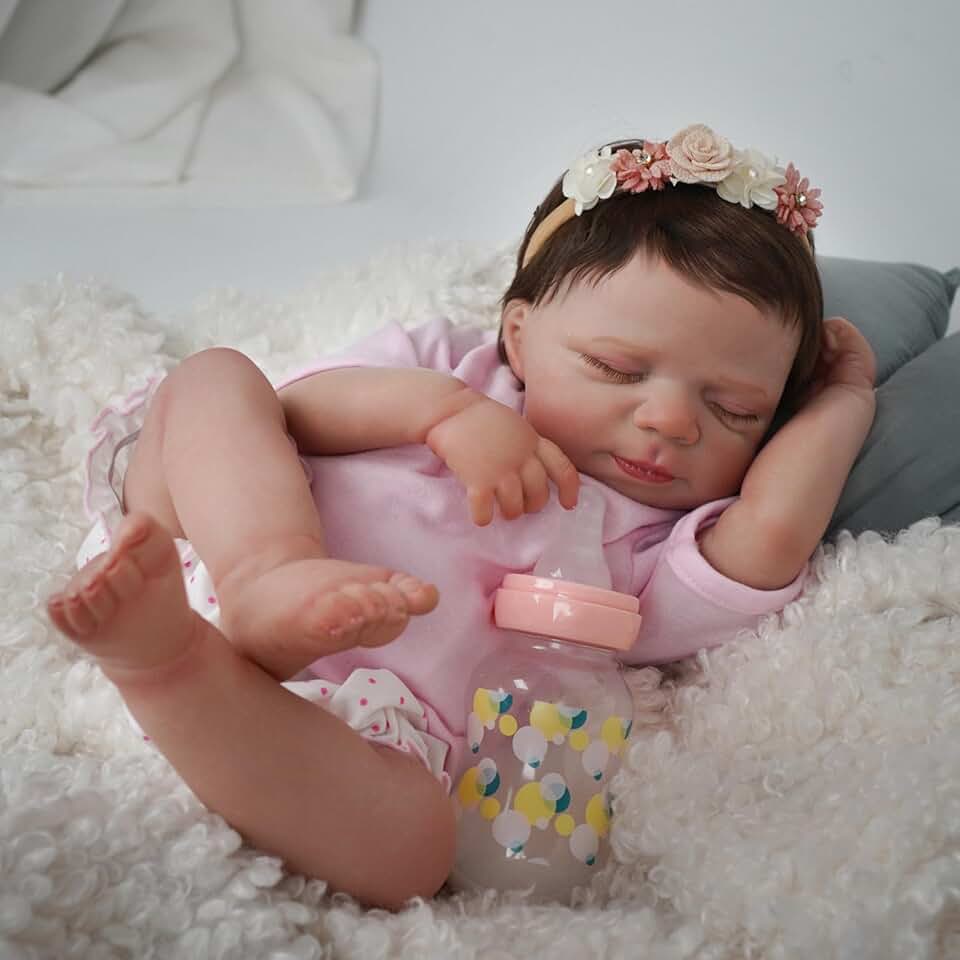 Bebê Reborn Boneca de Silicone Realista Menina Rosa 48cm Com Acessórios