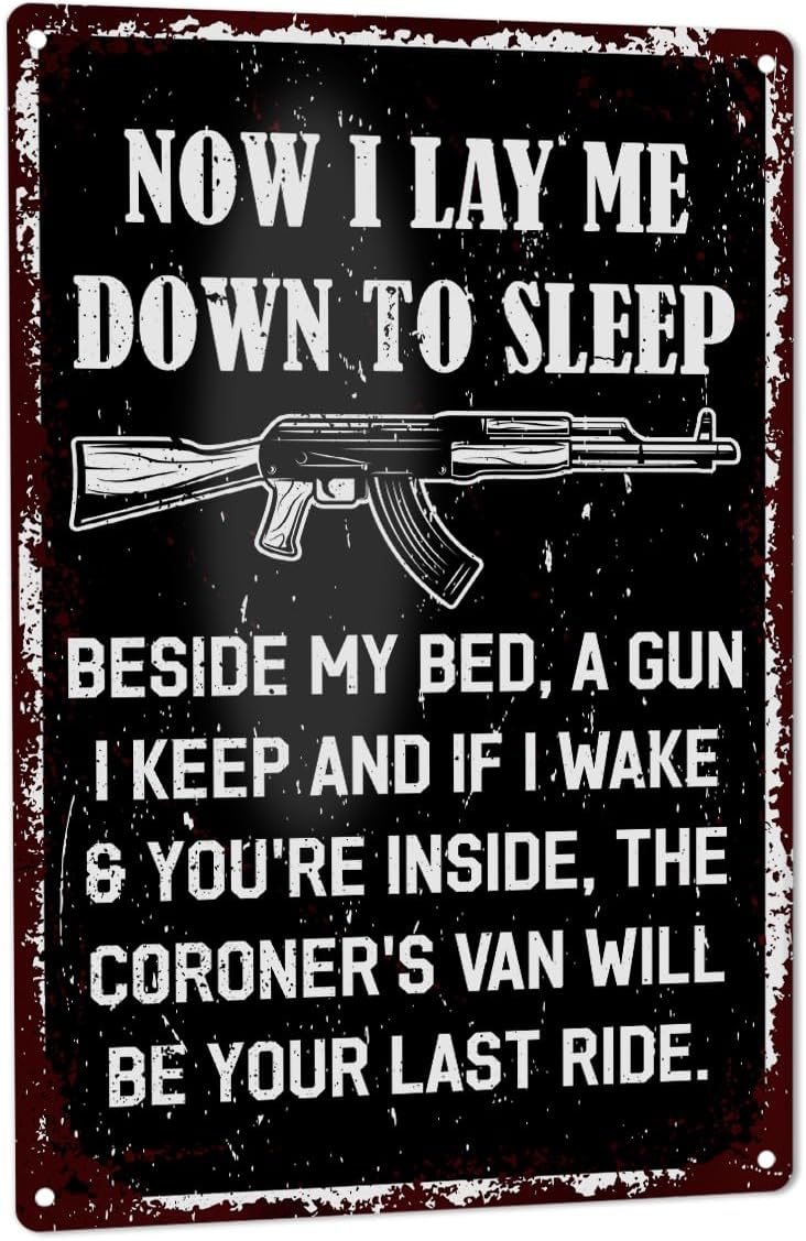 Funny Gun Sign for Home Security, Metal Tin Sign