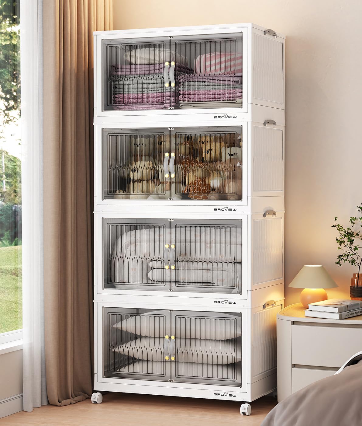BROVIEW 320Qt Stackable Storage Bins with Lid for Home Dorm, 4Pack White