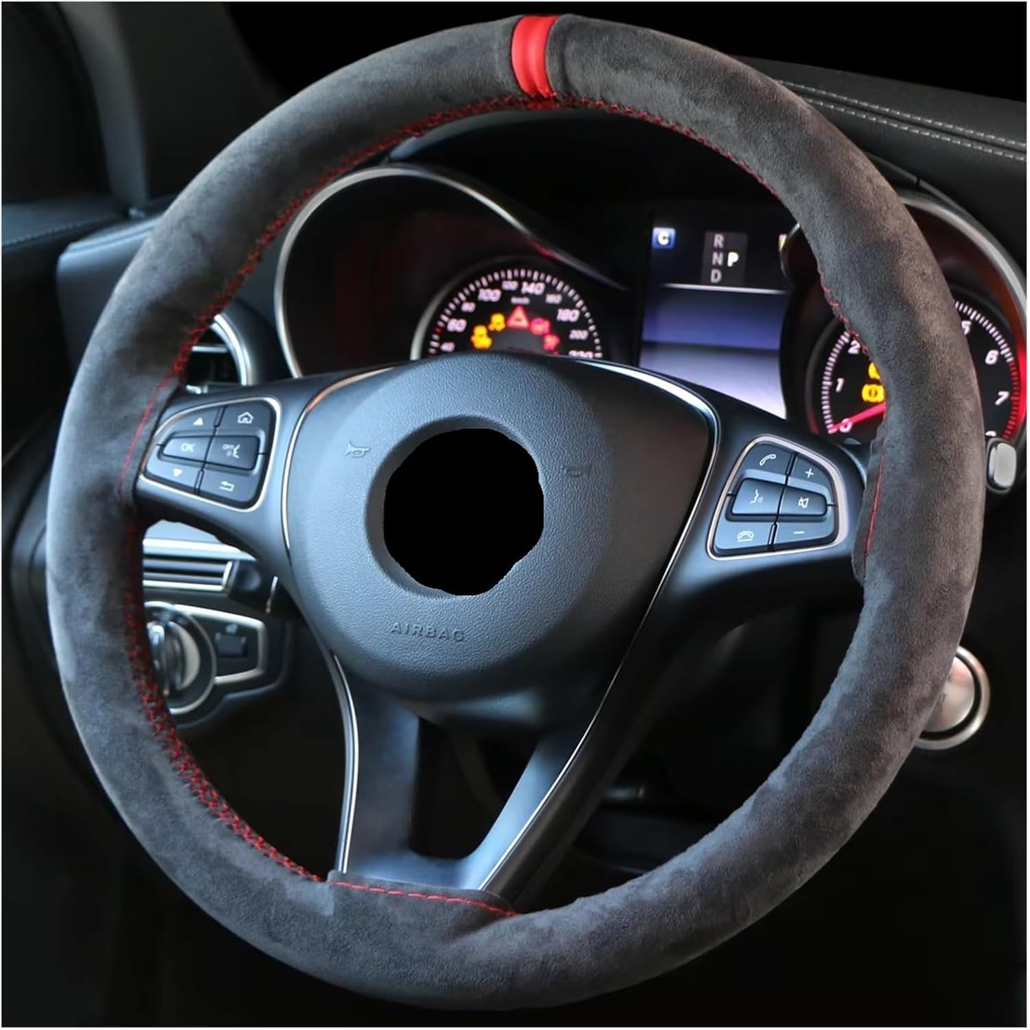 Car Steering Wheel Covers Car Steering Wheel Cover DIY Hand Sewing Soft Braiding for Auto Wheel Steering Protector(Red Thread)