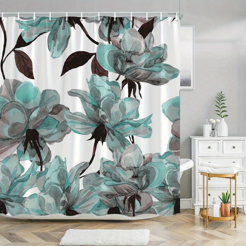 GLWDMB 1 Piece 120x180CM Abstract Floral Printed Shower Curtain With Hook, Polyester, for Windows And Walls, Bathtub, Bathroom, Machine Washable, All Season Universal