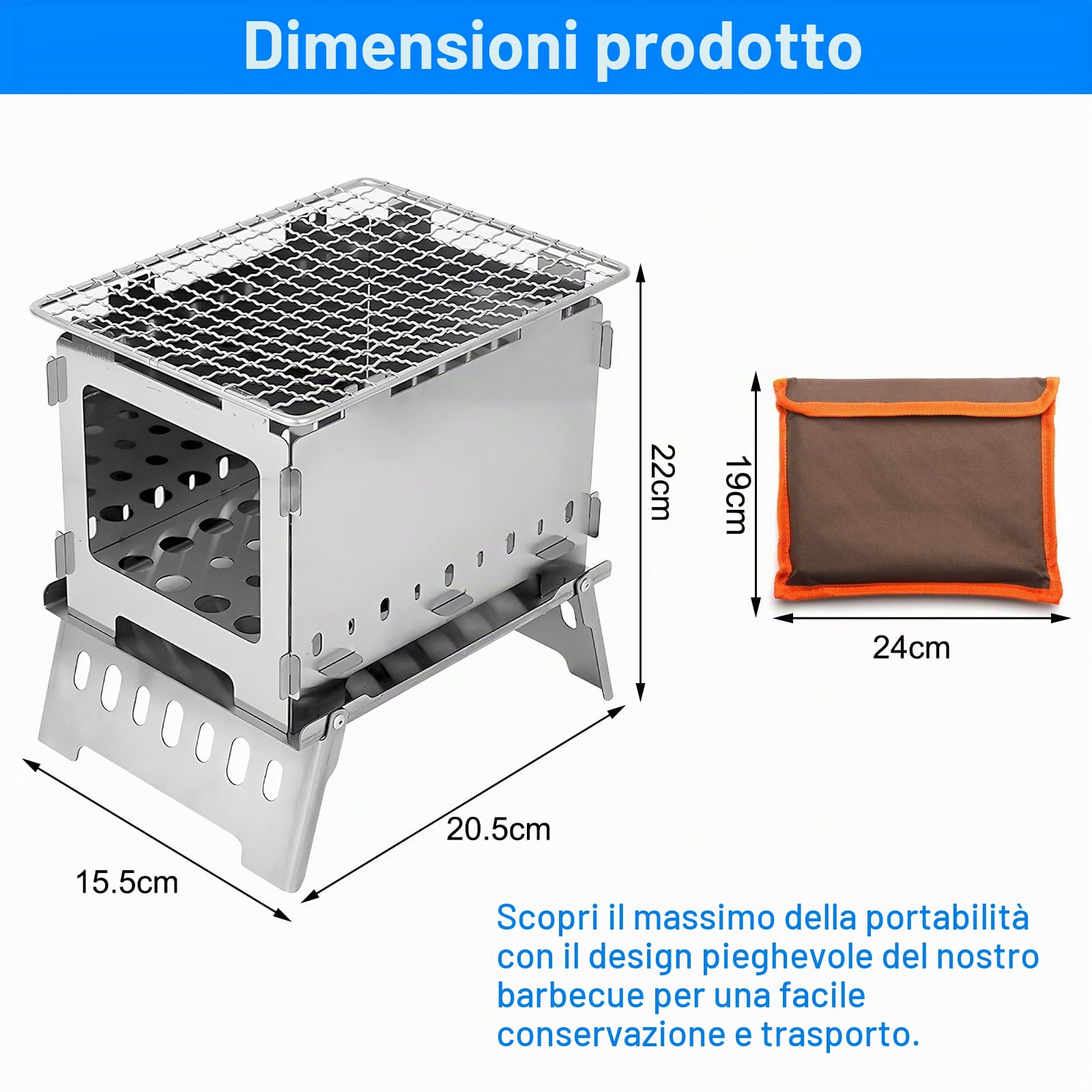 DAWRIS Fornello da campeggio a legna Hobo pieghevole con custodia, 3 in 1, attività all'aperto, cucina, escursionismo