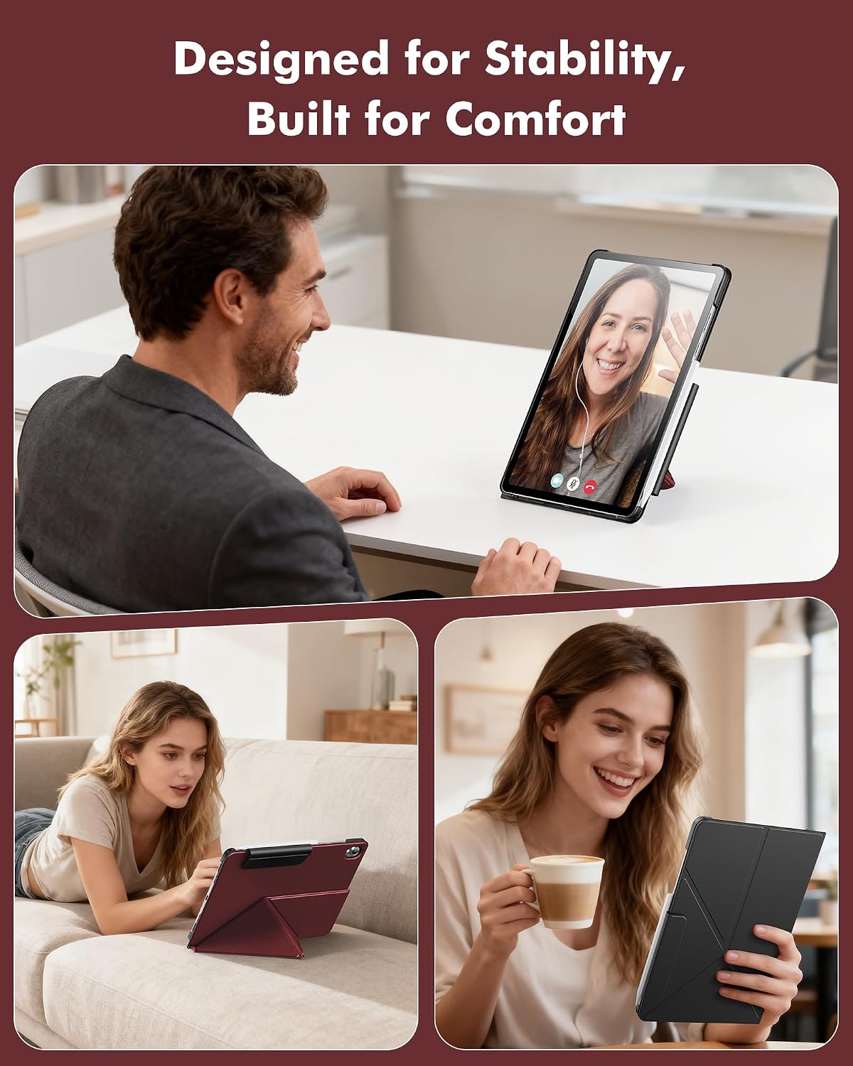 INFILAND Case for Samsung Galaxy Tab S11 2025 11 Inch 5G (SM-X736B/SM-X730),Slim Magnetic Protective Cover with Multi-Angle Origami Stand, Auto Wake/Sleep Function (Burgundy)