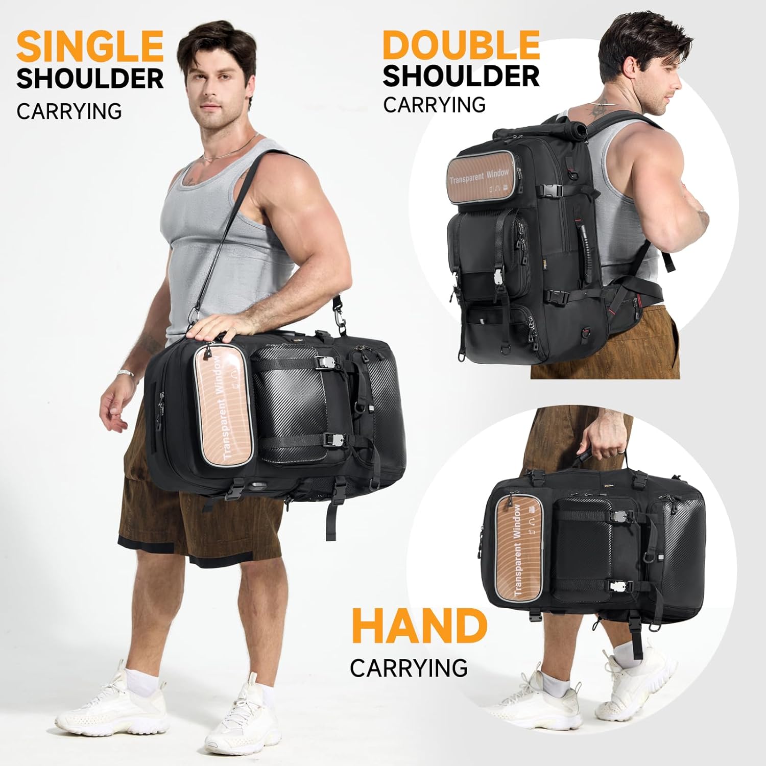 Travel Backpack for Men Women, Carry On Duffle Bag with Luggage Strap, USB Charging Port, Shoe Compartment, Dry-Wet Pocket, Clear Pocket,17 inch Laptop Heavy Duty Backpack for College Weekender Gym