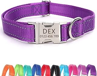 Rising paw Personalized Adjustable Dog Collar with Metal Buckle,Laser Engraved On The Metal Buckle,Custom Reflective Nylon Quick Release Dog Collar for Small,Medium and Large Dogs.