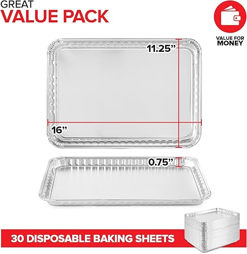 Vista 9 de Stock Your Home Sartenes de aluminio – Paquete de 15 bandejas desechables de papel de aluminio – Hojas reutilizables antiadherentes para hornear