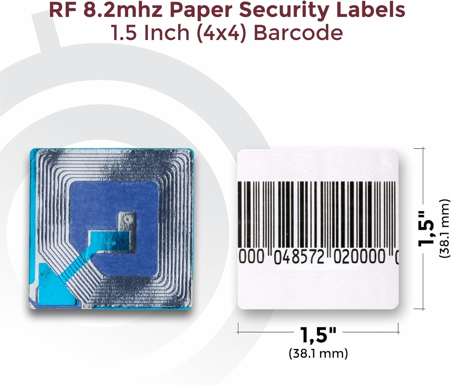 10000 Paper Security Labels 1.5 X 1.5 Inch RF 8.2Mhz White w/Fake Barcode Checkpoint Compatible – Effective Anti-Theft Labels for EAS Loss Prevention Systems by Bullseye Protection
