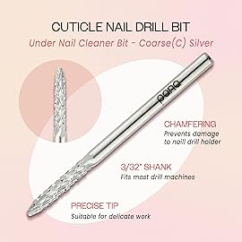 PANA 3/32 Cuticle Clean Nail Carbide Bit for Professional, Nail Salon, Nail Trimmer, Under Nail Cleaner, Electric Drill Machine, Manicure Tools (Silver-UNC, Coarse)