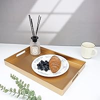 Vista 3 de Spsyrine Bandeja decorativa dorada con asas, elegante bandeja de plástico para mesa auxiliar otomana, sala de estar, decoración del hogar, 15.6 x