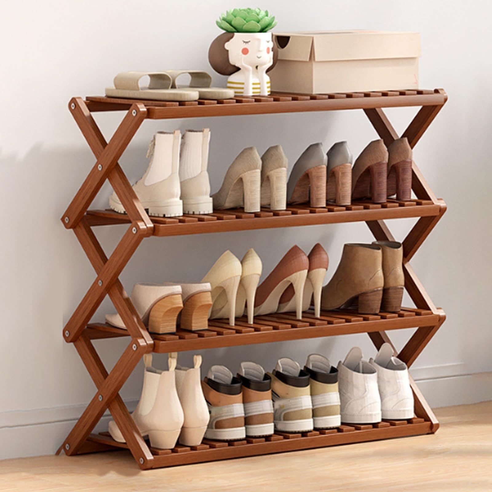Scarpiera pieghevole, scarpiera in bambù for interni ed esterni, zapatero para entrada de casa for dormitorio, balcone, bagno, nessuna installazione richiesta